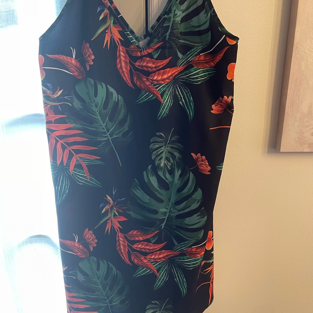 Tropical print spaghetti strap dress
